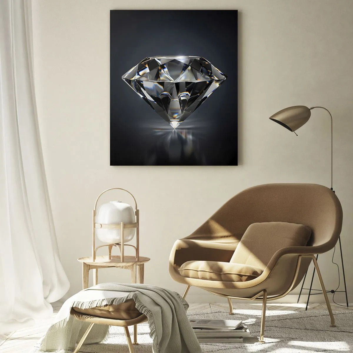 Impression sur verre - Image sur verre - Un diamant étincelant sur un fond sombre dans un arrangement élégant - 50x70cm - La meilleure amie - Décoration murale moderne pour le salon et la chambre ARTTOR
