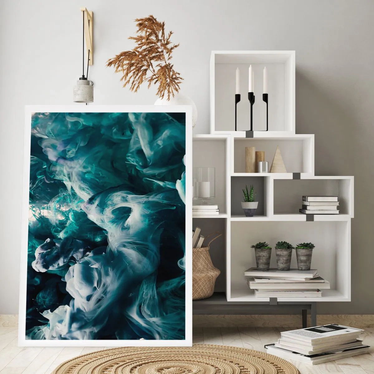 Affiche - Poster - Une composition abstraite de couleurs tourbillonnantes dans des tons de vert et de bleu. - 50x70cm - Mouvement des couleurs - Décoration murale moderne pour le salon et la chambre ARTTOR