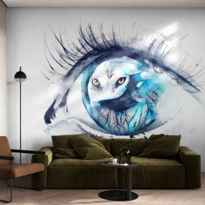 Papier peint sur mesure Standard Eco - Face à face avec la nature sauvage - Abstraction, Œil, Hibou