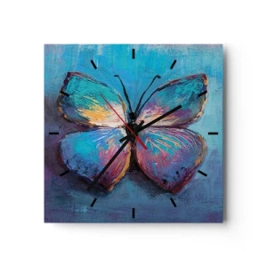 Horloge murale - Pendule murale - Papillon coloré sur fond bleu - 30x30cm - Dans toute sa splendeur - Décoration murale moderne pour le salon et la chambre ARTTOR
