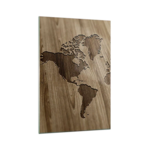 Impression sur verre - Image sur verre - Une carte du monde découpée sur une surface en bois - 70x100cm - Le monde est sur la table - Décoration murale moderne pour le salon et la chambre ARTTOR
