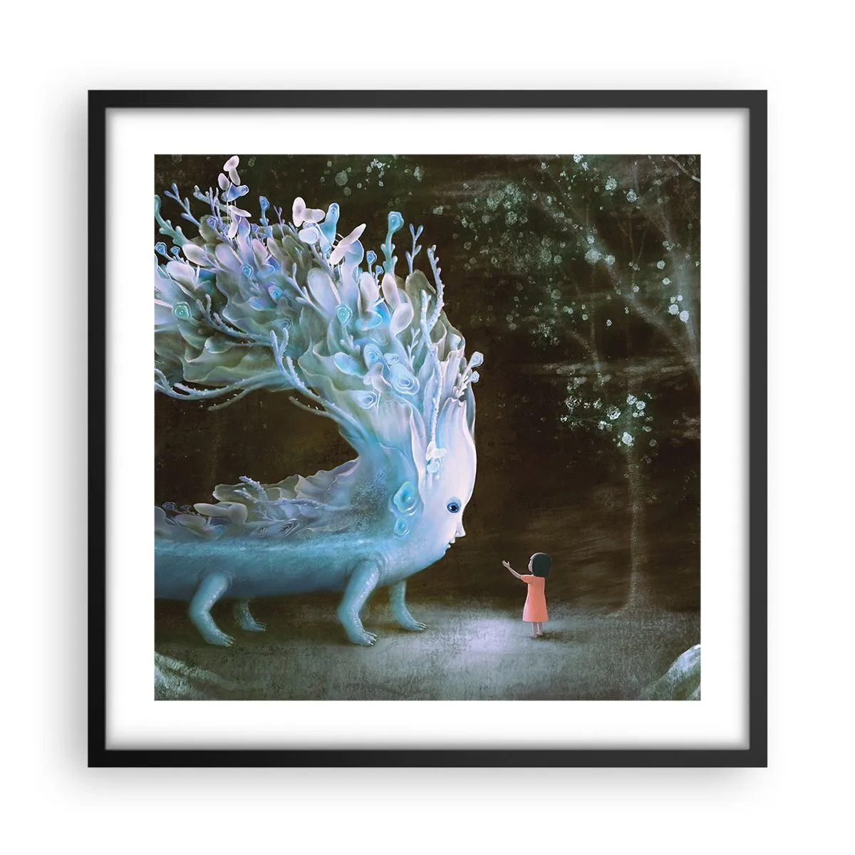 Affiche dans un cadre noir - Poster - Une rencontre fantastique - 50x50 cm