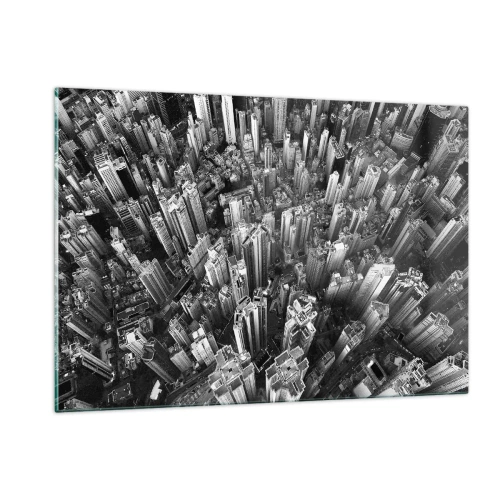 Impression sur verre - Image sur verre - Vue aérienne de la ville en noir et blanc - 120x80cm - Toujours de plus en plus haut - Décoration murale moderne pour le salon et la chambre ARTTOR