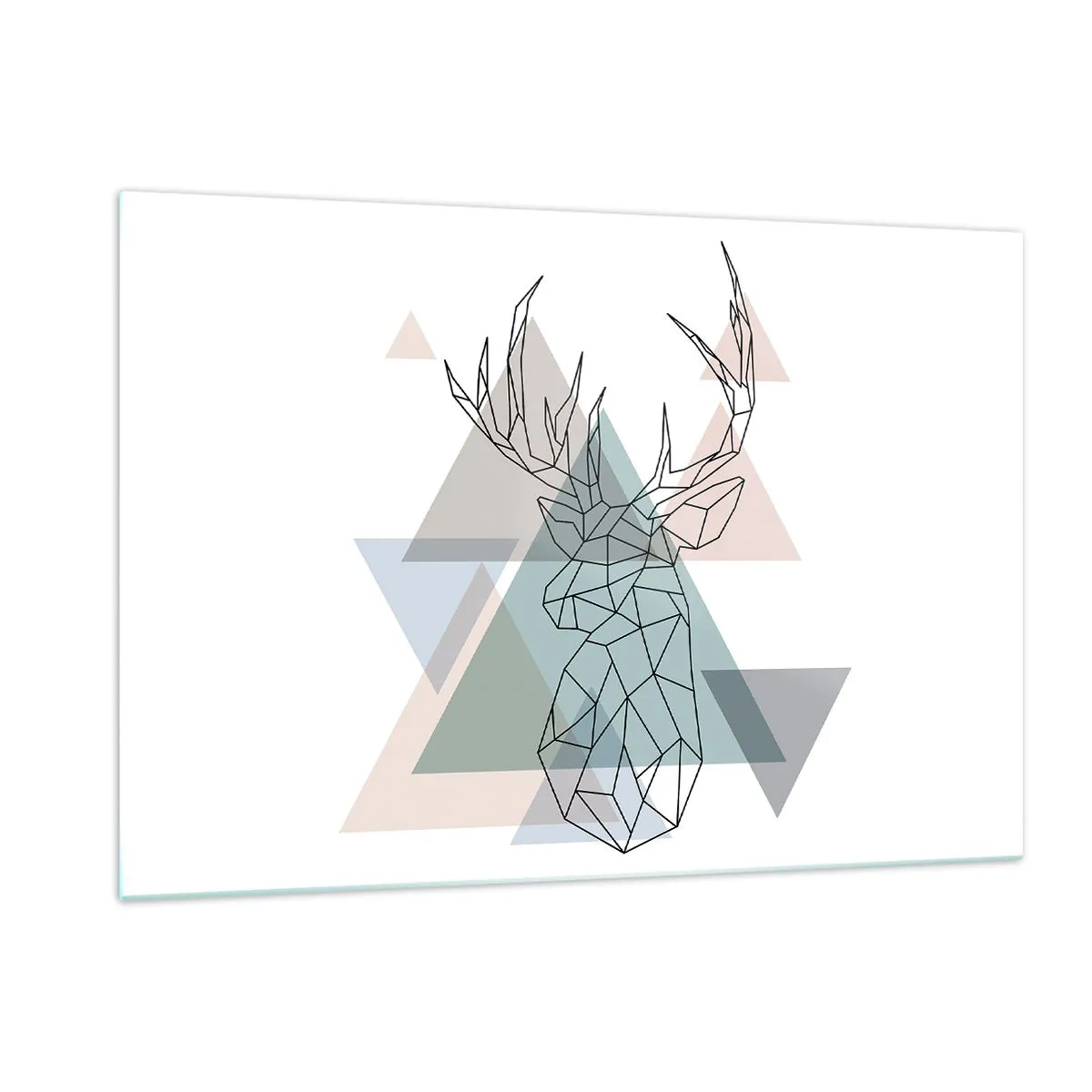 Impression sur verre - Image sur verre - Dessin géométrique d'un cerf sur fond de triangles pastel - 120x80cm - Dans une forêt géométrique - Décoration murale moderne pour le salon et la chambre ARTTOR
