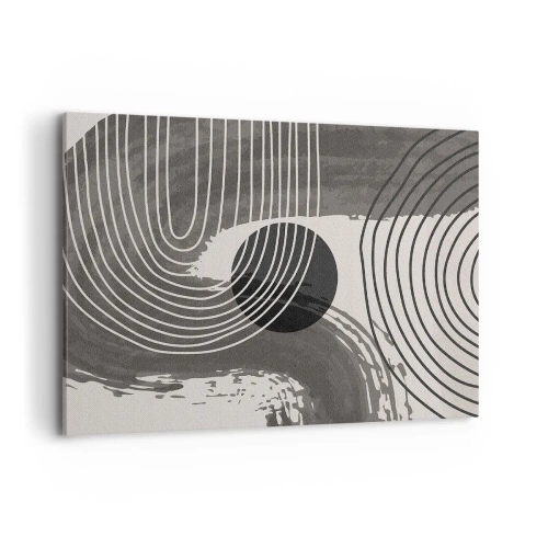 Impression sur toile - Image sur toile - Lignes géométriques et ovales dans des tons monochromes - 100x70cm - L'ovale gagne - Décoration murale moderne pour le salon et la chambre ARTTOR