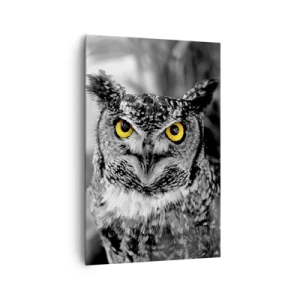 Impression sur toile - Image sur toile - Une photo en noir et blanc d'un hibou aux yeux jaunes - 80x120cm - Rien ne se cachera - Décoration murale moderne pour le salon et la chambre ARTTOR