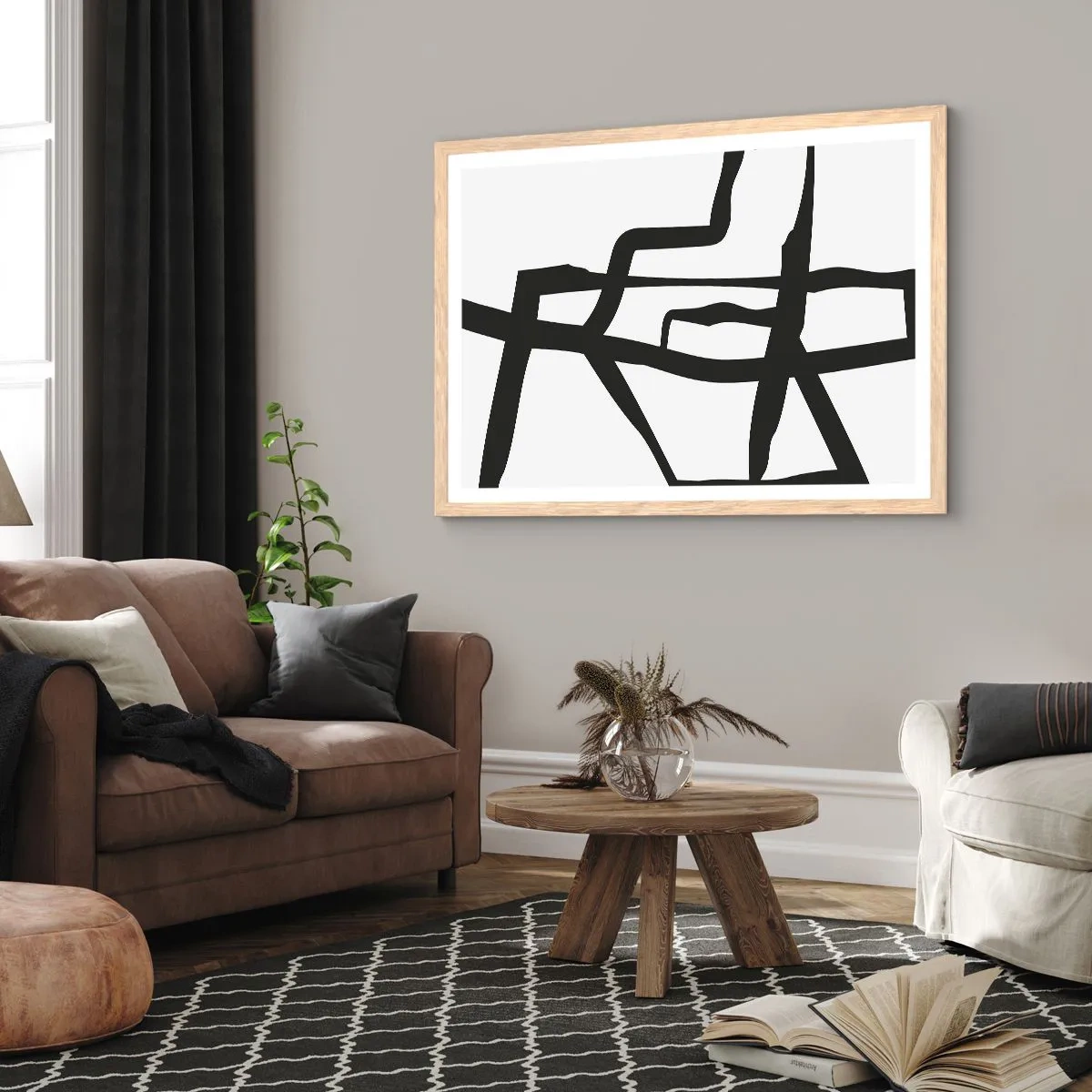 Affiche dans un chêne clair - Poster - Conception noir et blanc - 40x30 cm