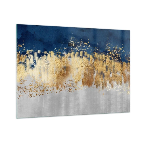 Impression sur verre - Image sur verre - Des accents dorés sur un fond bleu marine et argent - 100x70cm - Une composition moderne et pétillante - Décoration murale moderne pour le salon et la chambre ARTTOR