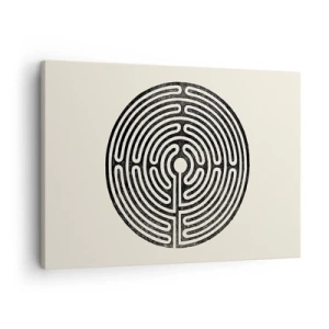 Impression sur toile - Image sur toile - Labyrinthe circulaire noir et blanc sur fond clair - 70x50cm - Ordre mystérieux - Décoration murale moderne pour le salon et la chambre ARTTOR
