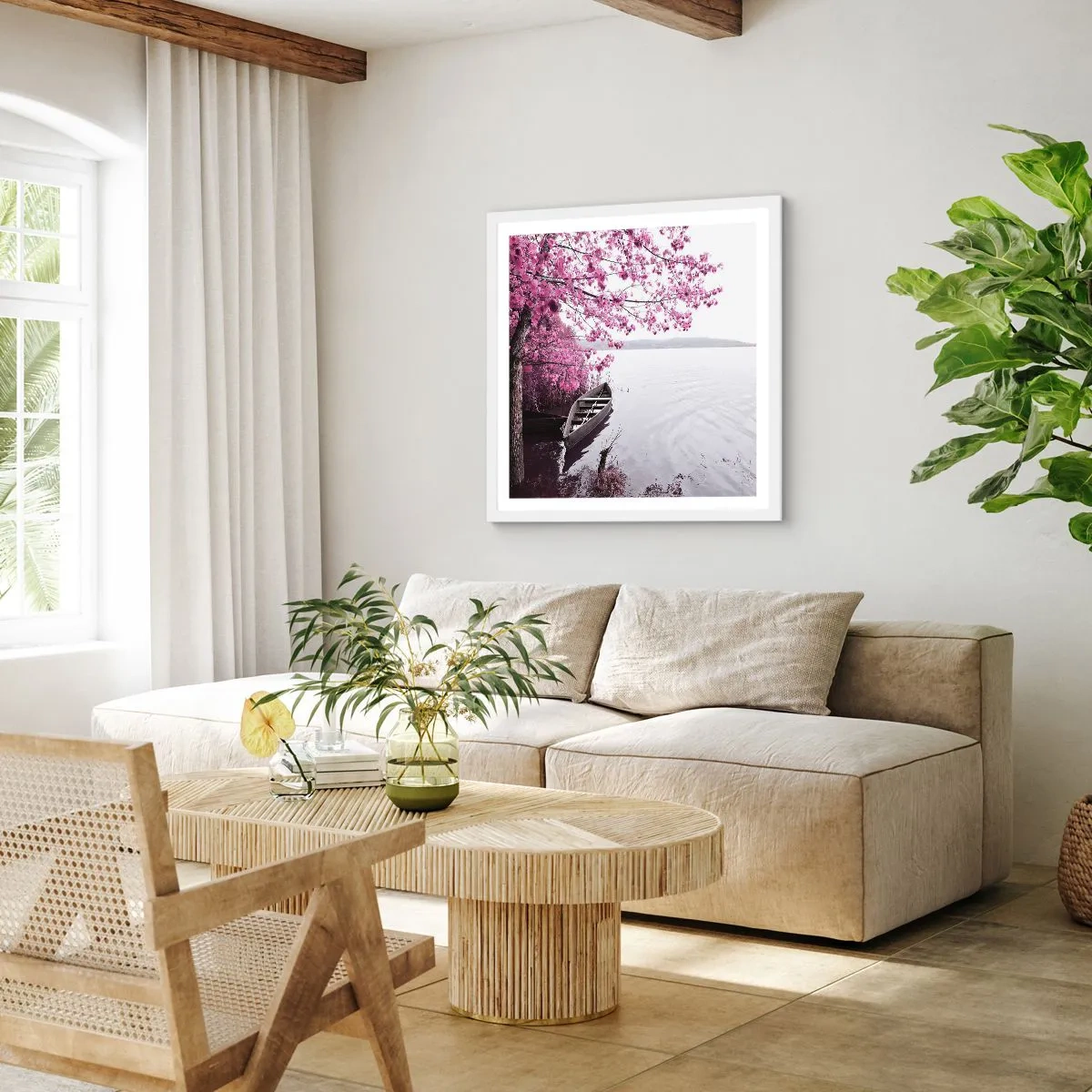 Affiche dans un cadre blanc - Poster - Dans un silence rose - 60x60 cm