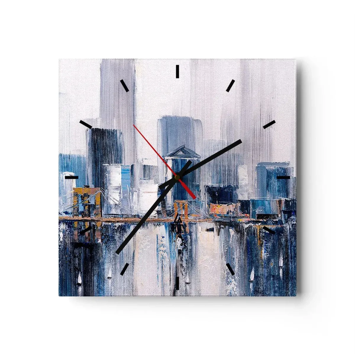 Horloge murale - Pendule murale - Panorama urbain abstrait avec des nuances de bleu et de jaune - 30x30cm - Impression new-yorkaise - Décoration murale moderne pour le salon et la chambre ARTTOR