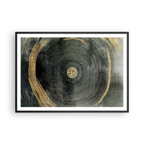 Affiche dans un cadre noir - Poster - Cercles concentriques avec des accents dorés - 100x70cm - Changement et persistance - Décoration murale moderne pour le salon et la chambre ARTTOR