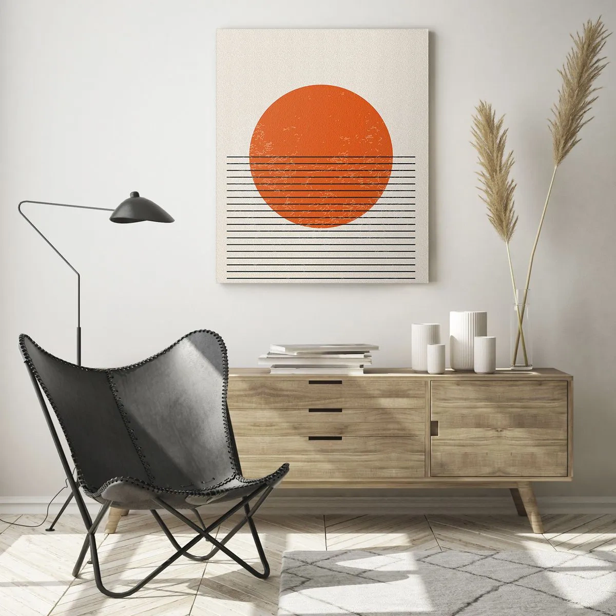 Impression sur verre - Image sur verre - Soleil minimaliste aux lignes géométriques - 80x120cm - Toujours le soleil - Décoration murale moderne pour le salon et la chambre ARTTOR