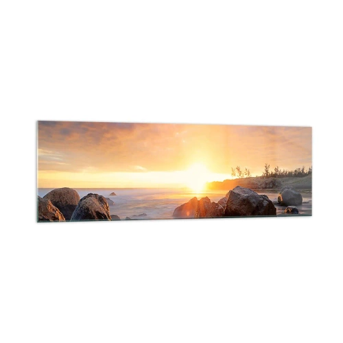 Impression sur verre - Image sur verre - Coucher de soleil sur la côte rocheuse - 160x50cm - Brise lumineuse du soir - Décoration murale moderne pour le salon et la chambre ARTTOR