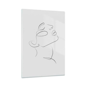 Impression sur verre - Image sur verre - Croquis de contour du visage d'une femme tourné vers le haut - 50x70cm - Méandre du rêve - Décoration murale moderne pour le salon et la chambre ARTTOR