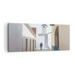 Impression sur toile - Image sur toile - Une rue minimaliste avec la silhouette d'un homme en arrière-plan - 120x50cm - Une promenade ensoleillée - Décoration murale moderne pour le salon et la chambre ARTTOR