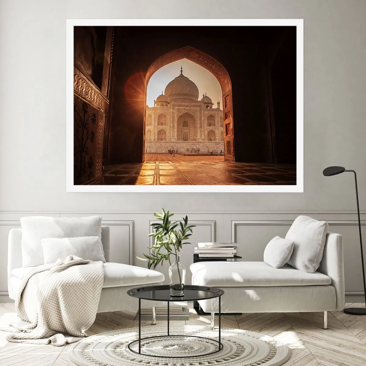 Affiche - Poster - Le Taj Mahal au soleil vu depuis l'arche de la porte - 100x70cm - Un monument à l'amour surnaturel - Décoration murale moderne pour le salon et la chambre ARTTOR
