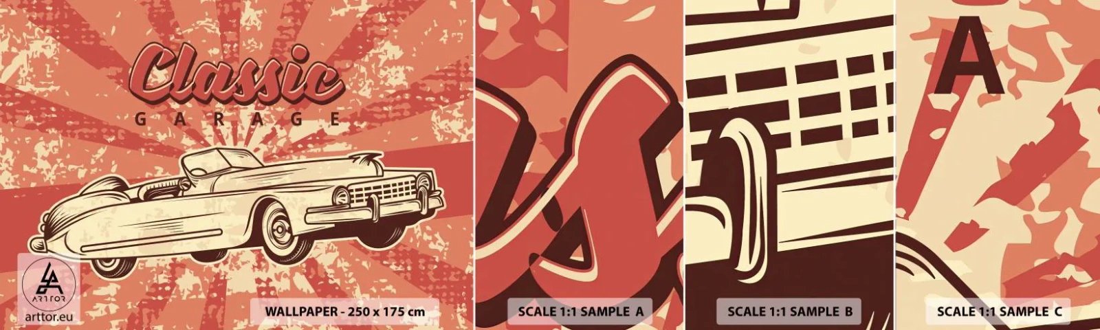 Échantillon De Papier Peint Standard Eco - Et à la radio, Elvis - Voiture, Cabriolet, Voyages - 100x30 cm