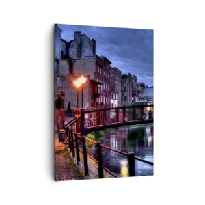 Impression sur toile - Image sur toile - Vue nocturne des immeubles d'habitation et du pont sur le canal - 50x70cm - Tu n'as pas connu ce Bydgoszcz - Décoration murale moderne pour le salon et la chambre ARTTOR