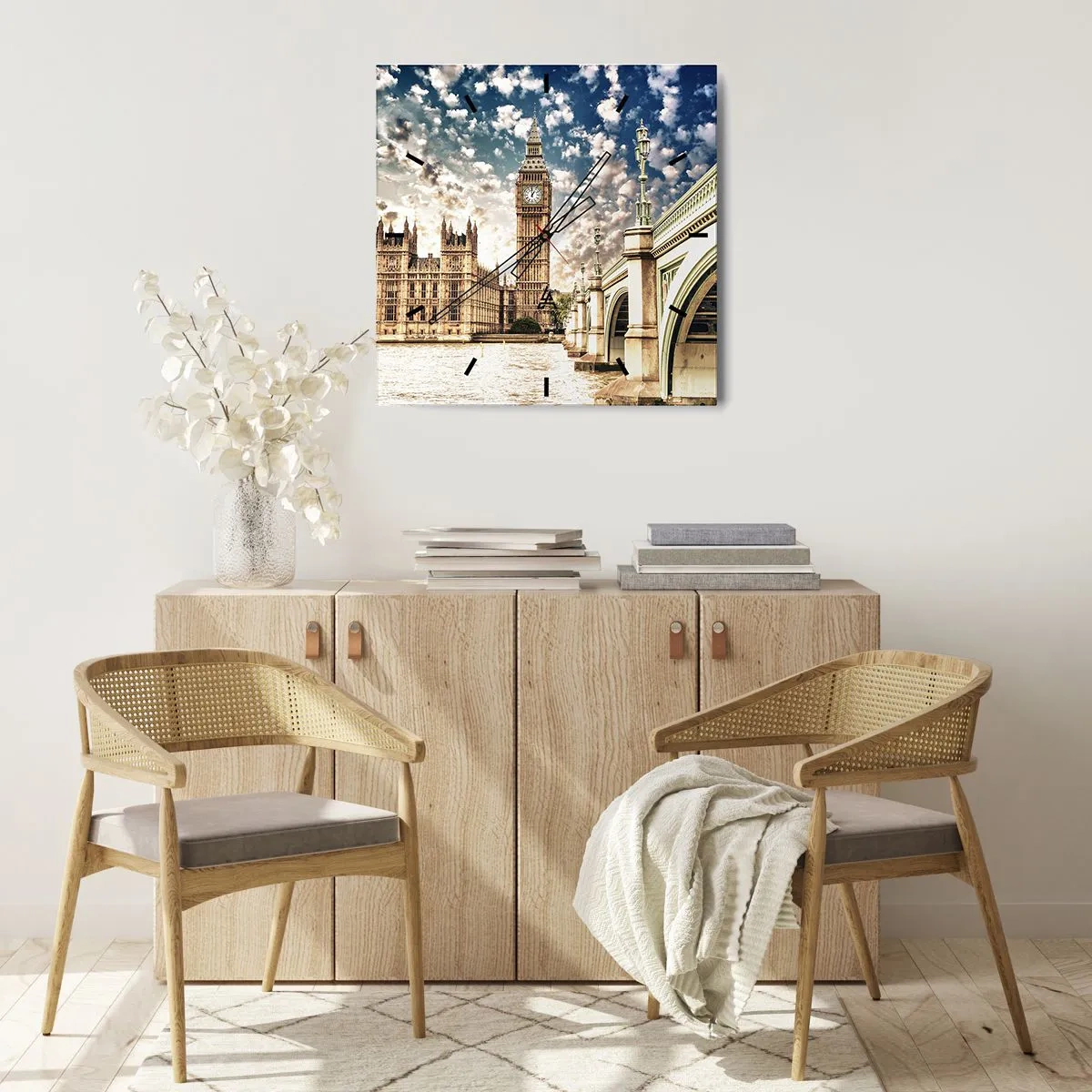 Horloge murale - Pendule murale - Nuages ​​de plumes au-dessus de la Tamise - 40x40 cm