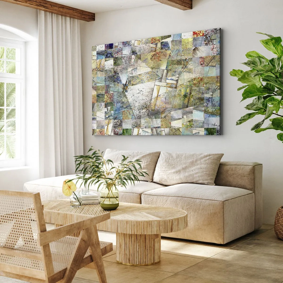 Impression sur toile - Image sur toile - Abstraction colorée avec des formes et des lignes géométriques - 100x70cm - Remaniement géométrique - Décoration murale moderne pour le salon et la chambre ARTTOR