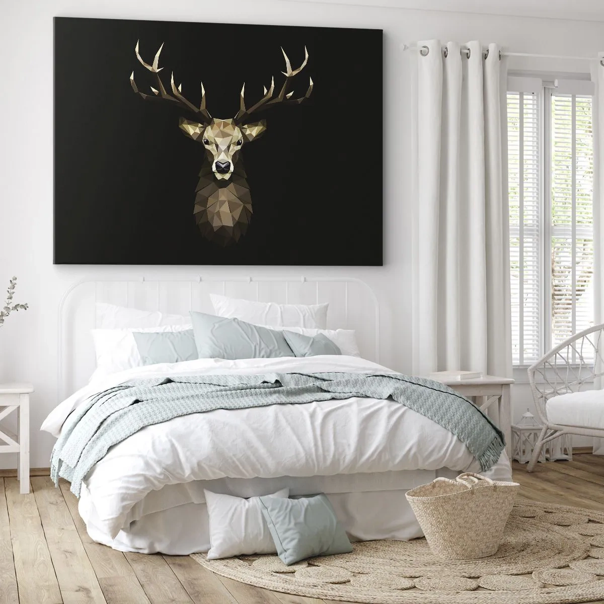 Impression sur toile - Image sur toile - Cerf polygonal géométrique sur fond noir - 70x50cm - Cerf cubique - Décoration murale moderne pour le salon et la chambre ARTTOR