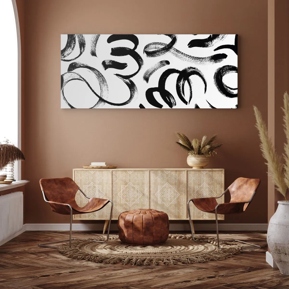 Impression sur toile - Image sur toile - Noir sur blanc - 100x40 cm
