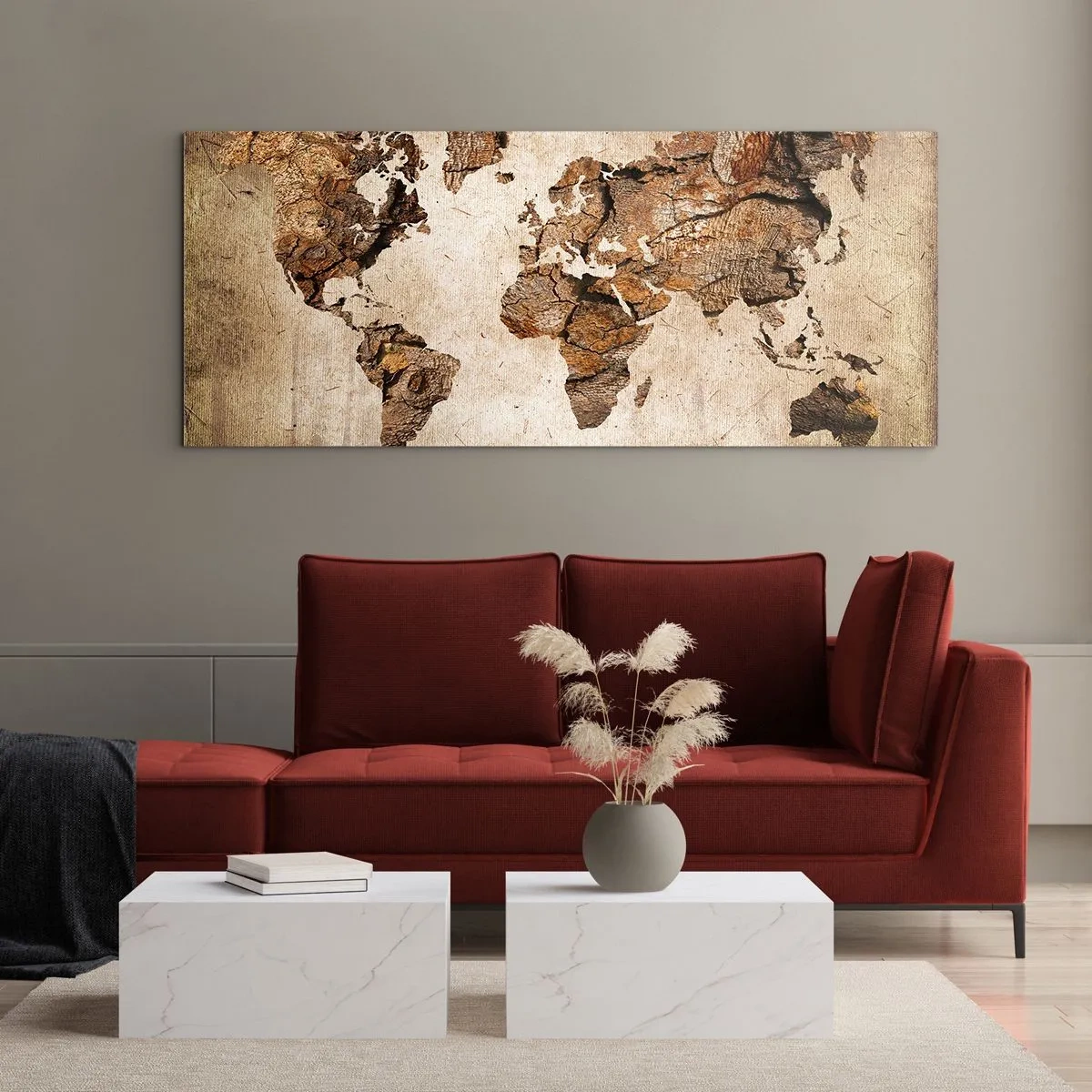 Impression sur verre - Image sur verre - Une carte du monde dans un style rustique en bois - 120x50cm - Découverte du monde - Décoration murale moderne pour le salon et la chambre ARTTOR