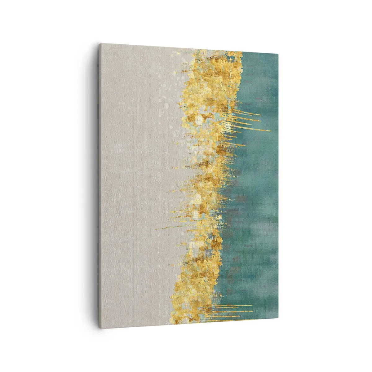 Impression sur toile - Image sur toile - Des accents dorés sur un fond vert-beige - 50x70cm - La frontière dorée - Décoration murale moderne pour le salon et la chambre ARTTOR