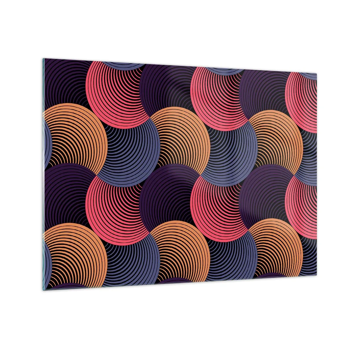 Impression sur verre - Image sur verre - Cercles concentriques colorés formant un motif géométrique - 70x50cm - Dans un rythme circulaire - Décoration murale moderne pour le salon et la chambre ARTTOR
