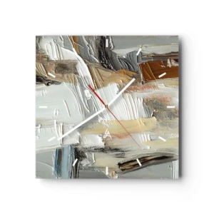 Horloge murale - Pendule murale - Abstraction texturale dans des tons terre et blanc - 30x30cm - Couches colorées - Décoration murale moderne pour le salon et la chambre ARTTOR
