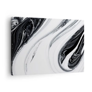 Impression sur toile - Image sur toile - Abstraction en noir et blanc avec des lignes et des tourbillons dynamiques - 70x50cm - Une combinaison d'opposés - Décoration murale moderne pour le salon et la chambre ARTTOR