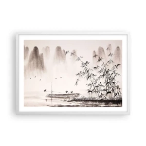 Affiche dans un cadre blanc - Poster - Le silence des rizières - 70x50 cm