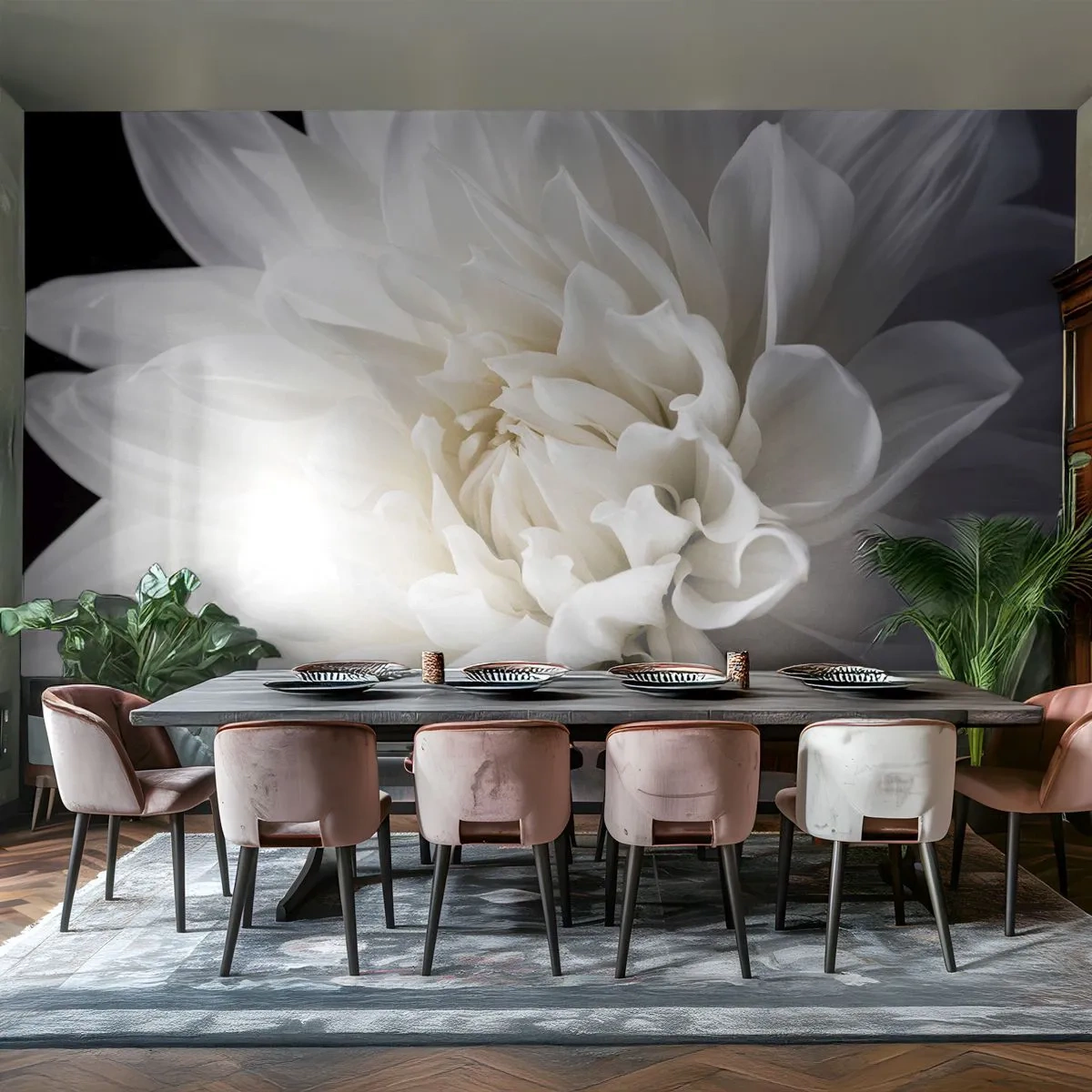 Papier Peint Photo Premium Canvas - Le matin de la jeune mariéé - Fleur, Dahlia, Nature - 250x175 cm