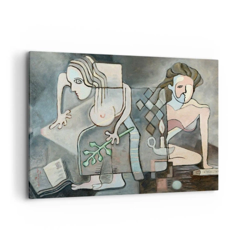 Impression sur toile - Image sur toile - Figures abstraites dans une composition symbolique avec une signification profonde - 100x70cm - Mosaïque d'esprit et de matière - Décoration murale moderne pour le salon et la chambre ARTTOR