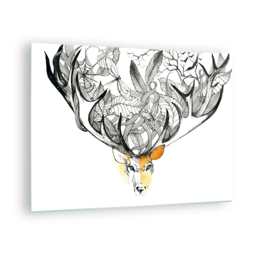 Impression sur verre - Image sur verre - Dessin d'un cerf avec des bois fantaisie - 70x50cm - Corne d'abondance - Décoration murale moderne pour le salon et la chambre ARTTOR