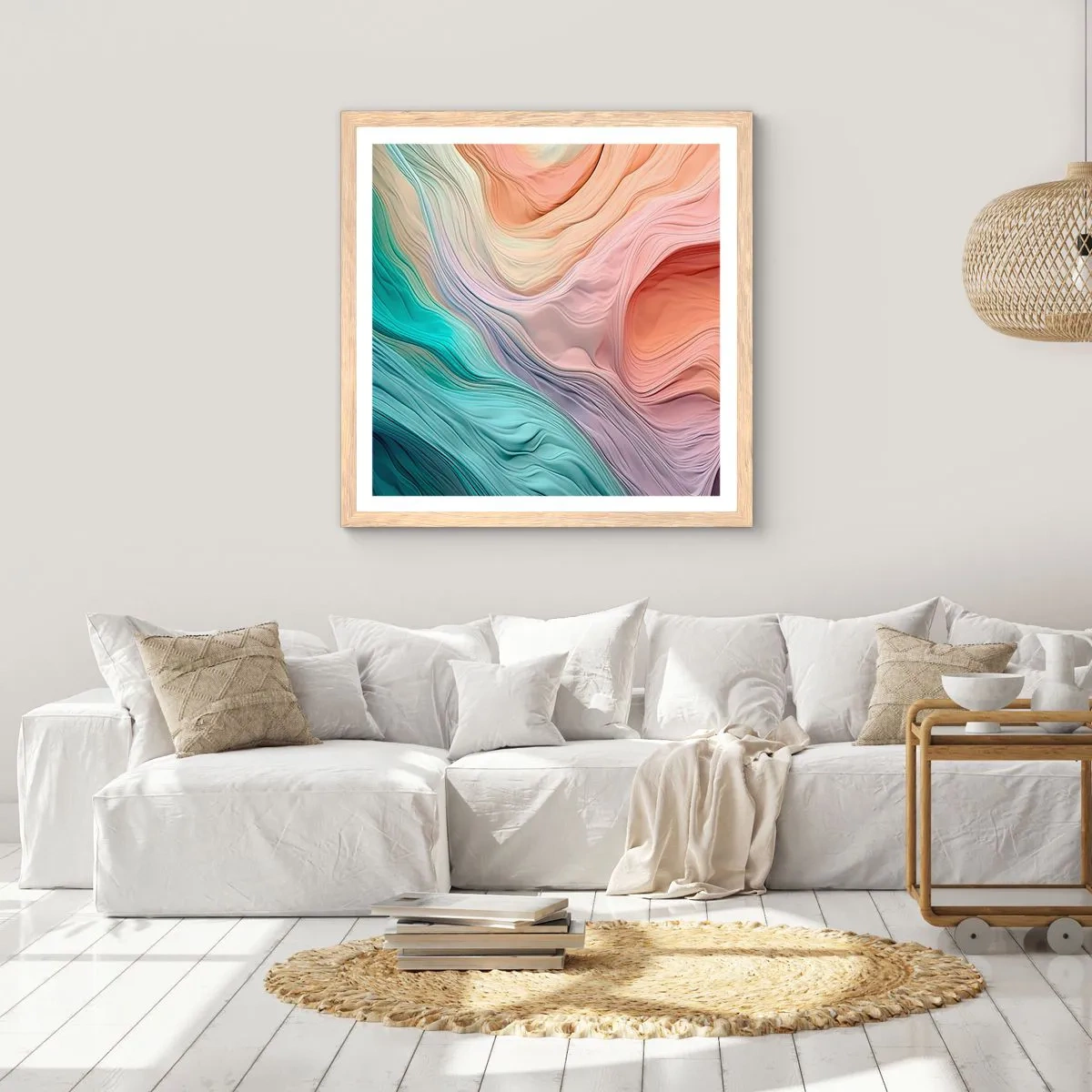 Affiche dans un chêne clair - Poster - Vague arc-en-ciel - 50x50 cm