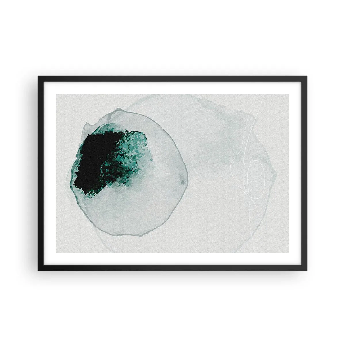 Affiche dans un cadre noir - Poster - Goutte d'eau abstraite avec des nuances de vert et de noir - 70x50cm - Dans une goutte d'eau - Décoration murale moderne pour le salon et la chambre ARTTOR