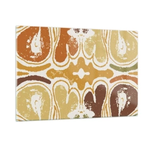 Impression sur verre - Image sur verre - Abstraction symétrique dans des tons terreux et chauds - 120x80cm - Abstraction sentimentale - Décoration murale moderne pour le salon et la chambre ARTTOR