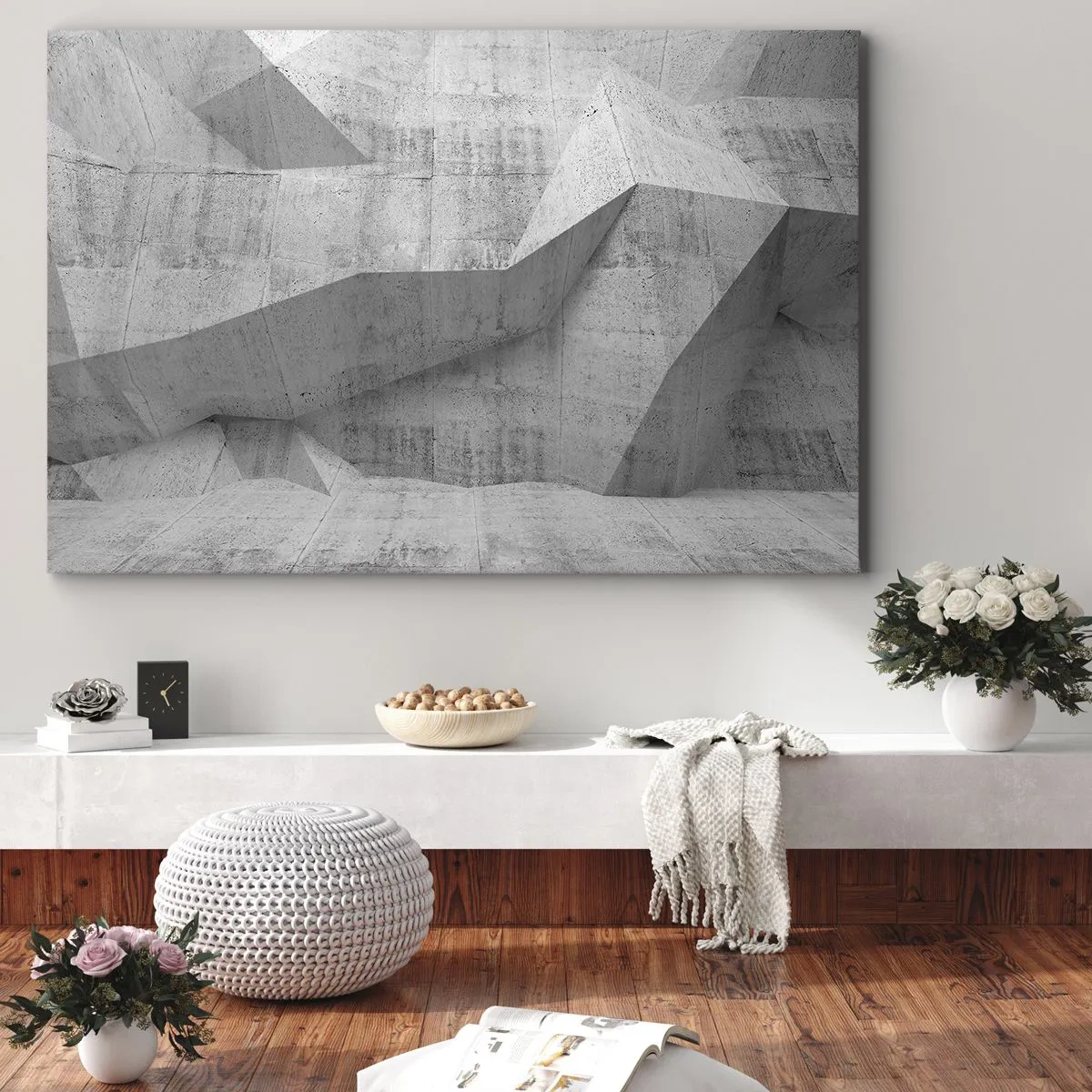 Impression sur toile - Image sur toile - Formes géométriques en béton en gris - 70x50cm - Un vrai challenge - Décoration murale moderne pour le salon et la chambre ARTTOR