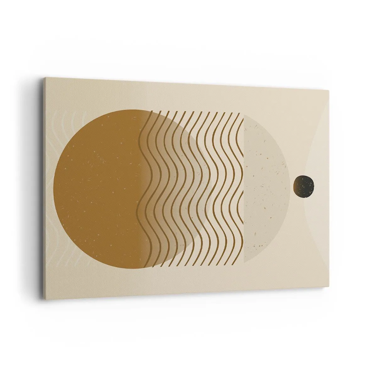 Impression sur toile - Image sur toile - Abstraction géométrique avec des cercles et des lignes ondulées aux couleurs chaudes. - 100x70cm - Sur l'origine des figures géométriques - Décoration murale moderne pour le salon et la chambre ARTTOR