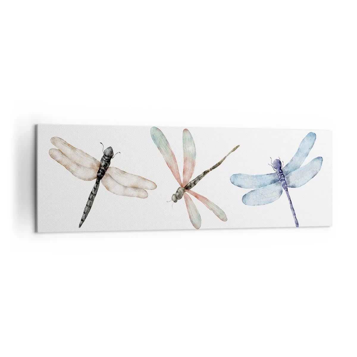 Impression sur toile - Image sur toile - Trois libellules aux couleurs pastel délicates - 160x50cm - Libellules en apesanteur - Décoration murale moderne pour le salon et la chambre ARTTOR