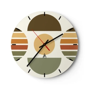 Horloge murale - Pendule murale - Demi-cercles géométriques et rayures dans des tons terreux sur un fond clair - 30x30cm - Dans les coulaurs de la terre - Décoration murale moderne pour le salon, la cuisine et la chambre ARTTOR