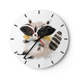 Horloge murale - Pendule murale - Un mignon raton laveur tenant une tasse de boisson chaude sur un fond blanc - 30x30cm - Mon ami le raton laveur - Décoration murale moderne pour le salon, la cuisine et la chambre ARTTOR