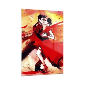 Impression sur verre - Image sur verre - Un couple dansant dans une composition rouge dynamique - 50x70cm - Le rythme violet de la passion - Décoration murale moderne pour le salon et la chambre ARTTOR
