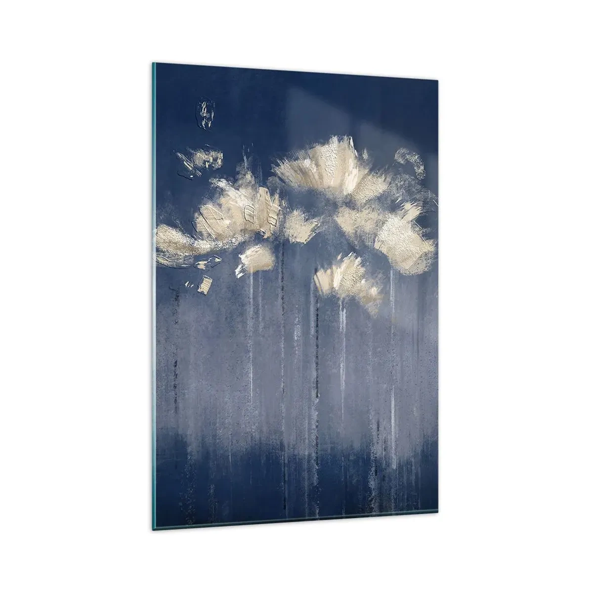 Impression sur verre - Image sur verre - Fleurs délicates sur fond bleu - 80x120cm - Comme des pétales au vent - Décoration murale moderne pour le salon et la chambre ARTTOR