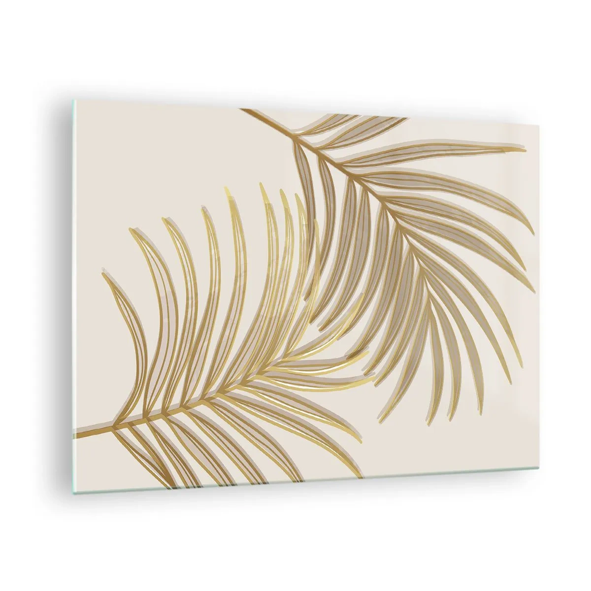 Impression sur verre - Image sur verre - Feuilles de palmier dorées sur fond clair - 70x50cm - Palme d'or! - Décoration murale moderne pour le salon et la chambre ARTTOR