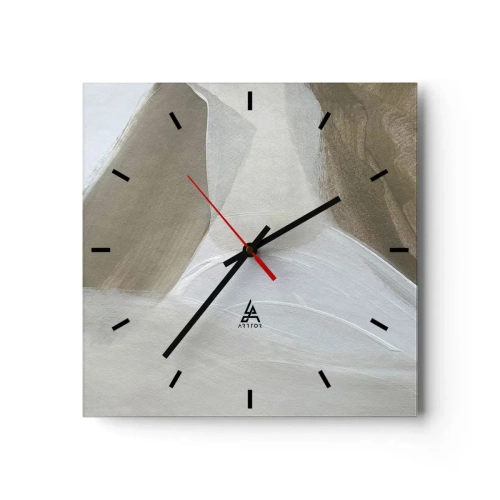 Horloge murale - Pendule murale - Abstraction délicate dans les tons beige et blanc - 30x30cm - Une vague de blanc - Décoration murale moderne pour le salon et la chambre ARTTOR