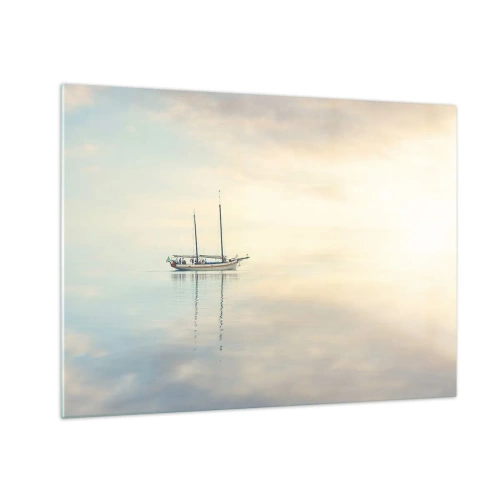 Impression sur verre - Image sur verre - Un voilier dérivant sur une mer calme à l'aube - 70x50cm - Dans une mer de silence - Décoration murale moderne pour le salon et la chambre ARTTOR