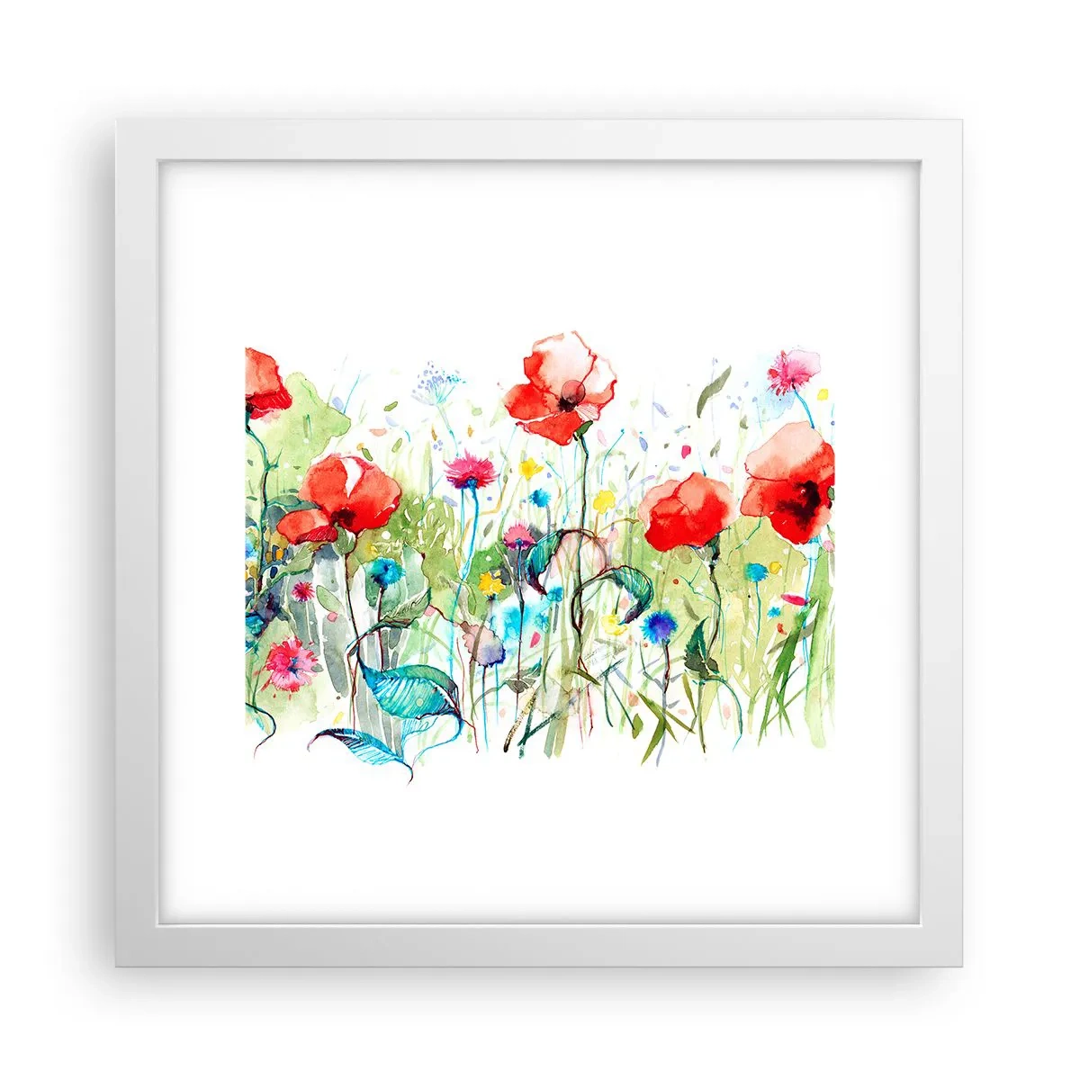 Affiche dans un cadre blanc - Poster - Prairie de fleurs en mai - 30x30 cm